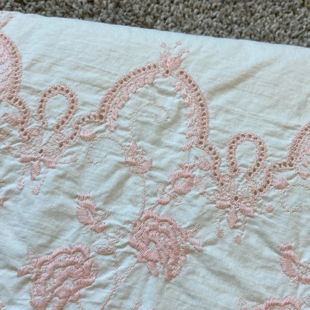 Vintage 90s D. Porthault For Dan Rivers Flat Sheet Scalloped Hem Embroidered
